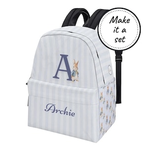 Sac à dos personnalisé pour tout-petit avec monogramme et nom personnalisé, cartable avec initiales lapin pour enfants, joli sac à dos en toile pour la maternelle, meilleure sacoche