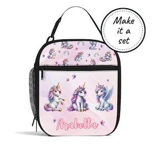 Sac à lunch isotherme personnalisé pour enfants avec imprimé licorne, boîte à lunch isotherme personnalisée, sac à collation pour bébé et tout-petit, cadeau d'anniversaire pour fille