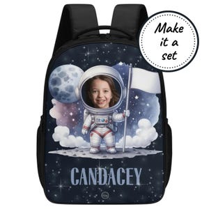 Sac à dos d'astronaute personnalisé avec nom et visage personnalisés, cartable sur l'espace pour enfants, sac à dos en toile pour tout-petits, cartable pour garçons
