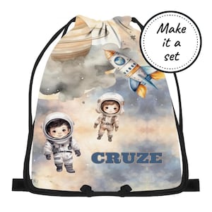Sac à cordon personnalisé pour enfants - astronautes de l'espace, sac résistant à l'eau pour la plage, la natation, la danse, l'éducation physique et la gym, fourre-tout personnalisé pour livres de bibliothèque