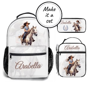 Mochila personalizada, bolsa para el almuerzo y estuche para lápices, mochila y lonchera de equitación occidental para niños, la mejor mochila escolar personalizada para niñas