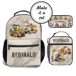 Sac à dos personnalisé, ensemble sac à lunch et trousse, cartable et boîte à lunch pour engin de construction pour enfants Meilleur sac à dos personnalisé pour la maternelle