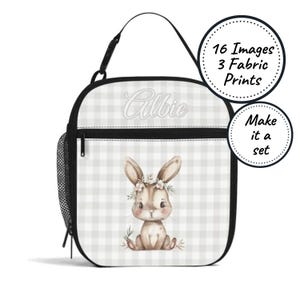 Sac à lunch isotherme personnalisé pour enfant avec lapin bohème, boîte à lunch isotherme personnalisée, fourre-tout à collation pour bébé et tout-petit, cadeau d'anniversaire pour fille