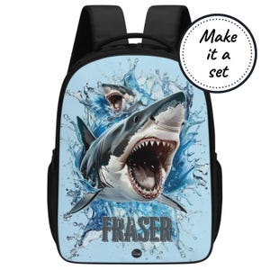 Personalisierter Rucksack mit individuellem Namen, Kinder Schultasche Weißer Hai, Kleinkind Canvas Rucksack, Jungen Kindergarten Bookbag Bestes Weihnachtsgeschenk
