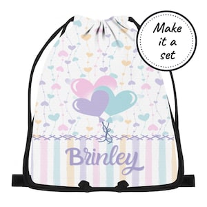 Sac à cordon personnalisé pour enfants avec coeurs d'amour, sac résistant à l'eau pour la plage, la natation, la danse, l'éducation physique et la gym, fourre-tout personnalisé pour livres de bibliothèque