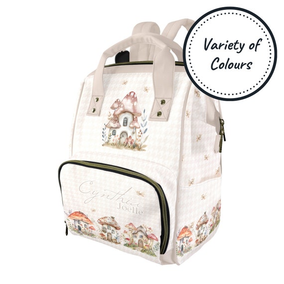 Personalized Diaper Backpack for New Moms & Dads, Custom Name Cute Mushrooms Nappy Bag, Large Stylish Nursing Tote, Best Baby Shower Gift