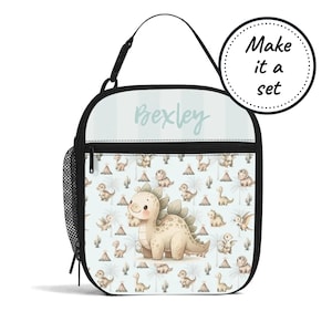 Sac à lunch isotherme avec nom personnalisé pour enfants avec dinosaures mignons, boîte à lunch refroidisseur de nourriture personnalisée, cadeau d'anniversaire pour garçon snack-collation pour bébé et tout-petit