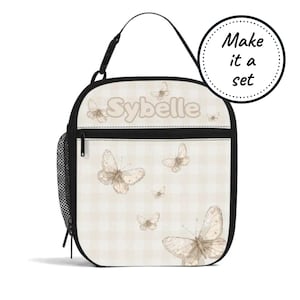 Sac à lunch isotherme avec nom personnalisé pour enfants avec motif papillon, boîte à lunch refroidisseur de nourriture personnalisée, fourre-tout à collation pour bébés et tout-petits, cadeau d'anniversaire