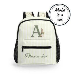 Sac à dos personnalisé pour tout-petit avec nom et monogramme personnalisés, cartable lapin vert pour enfants, sac à dos mignon pour bébé, cartable Best Boys Kindergarten