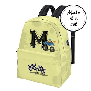 Sac à dos personnalisé pour tout-petit avec monogramme et nom personnalisé, sac d'école initial Monster Truck pour enfants, sac à dos mignon pour la maternelle, meilleur cadeau