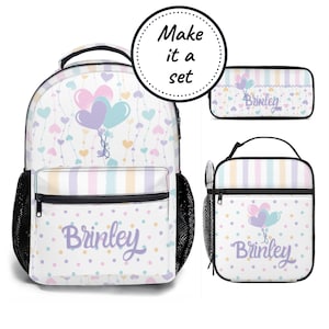 Conjunto de mochila, lonchera y estuche personalizados, mochila escolar y lonchera con corazones para niños, la mejor mochila personalizada para guarderías.