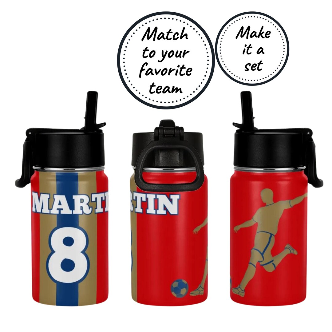 Insulated Stainless Steel Water Bottle With Custom Name, Kids Soccer ...