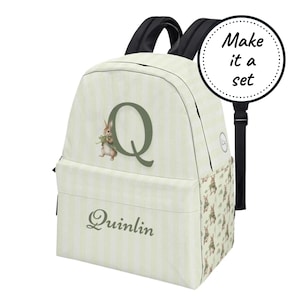 Sac à dos personnalisé pour tout-petit avec monogramme et nom personnalisé, cartable avec initiales lapin pour enfants, joli sac à dos en toile pour la maternelle, meilleure sacoche