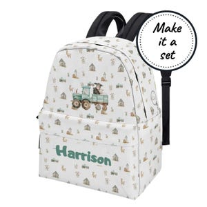 Personalized Toddler Backpack with Custom Name, Kids Tractor School Bag, Cute Canvas Rucksack, Boys Kindergarten Satchel, Best Birthday Gift