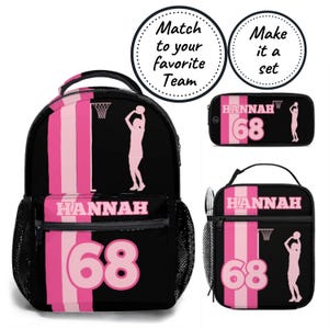 Conjunto de mochila, lonchera y estuche personalizados, mochila escolar de netball para niños y lonchera térmica, mochila deportiva personalizada para la mejor niña.