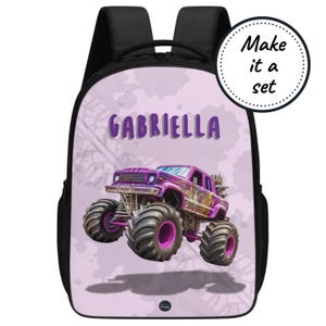 Sac à dos personnalisé Monster Truck avec nom personnalisé, cartable pour enfants, sac à dos en toile pour tout-petits, cartable pour jardin d'enfants pour filles, meilleur cadeau de Noël