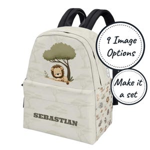 Sac à dos personnalisé pour tout-petit avec nom personnalisé, cartable pour enfants avec animaux de safari, joli sac à dos en toile, cadeau d'anniversaire cartable pour garçon