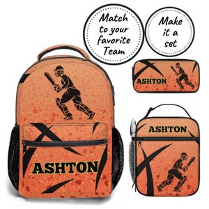 Sac à dos personnalisé, ensemble sac à lunch et trousse, cartable d'école de cricket pour enfants et boîte à lunch isotherme, sac à dos d'équipe de sport personnalisé Best Boy