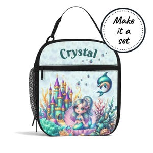 Sac à lunch isotherme avec nom personnalisé pour enfants avec sirènes, boîte à lunch refroidisseur de nourriture personnalisée, fourre-tout à collation pour bébés et tout-petits, cadeau d'anniversaire pour fille