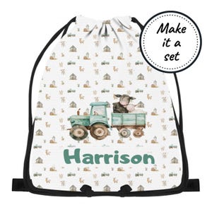 Sac à cordon personnalisé pour enfants avec tracteur de ferme, sac pour garçons résistant à l'eau pour la plage, la natation, l'éducation physique et la salle de sport, sac fourre-tout personnalisé pour livres de bibliothèque
