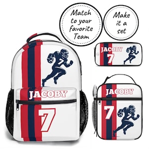 Conjunto de mochila, lonchera y estuche personalizados, mochila escolar infantil de fútbol americano y lonchera térmica, la mejor mochila personalizada para equipos deportivos.