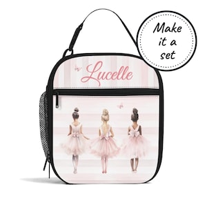 Sac à lunch isotherme avec nom personnalisé pour enfants avec danseuse de ballet, boîte à lunch refroidisseur de nourriture personnalisée, fourre-tout à collation pour bébés et tout-petits, cadeau d'anniversaire pour fille