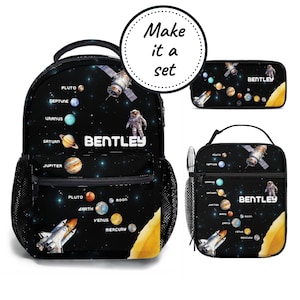 Conjunto de mochila, lonchera y estuche personalizados, mochila escolar y lonchera del sistema solar para niños, la mejor mochila personalizada para niños de jardín de infantes.
