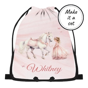 Sac à cordon personnalisé pour enfants avec château de princesse, sac résistant à l'eau pour fille pour la plage, la natation, la danse, l'éducation physique et la gymnastique, fourre-tout pour livres de bibliothèque