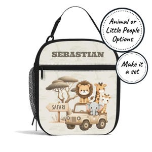 Aangepaste naam geïsoleerde lunchtas voor kinderen met jungledieren, gepersonaliseerde voedselkoeler lunchbox, baby- en peutersnacktas verjaardagscadeau jongen