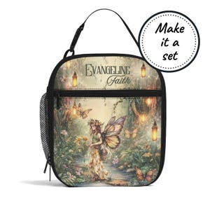 Sac à lunch isotherme avec nom personnalisé pour enfants avec fées enchantées, boîte à lunch refroidisseur d'aliments personnalisée, fourre-tout à collation pour bébés et tout-petits, cadeau d'anniversaire