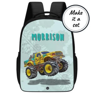 Sac à dos personnalisé Monster Truck avec nom personnalisé, cartable pour enfants, sac à dos en toile pour tout-petits, cartable pour garçons, meilleur cadeau de Noël