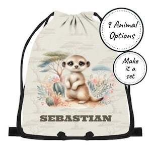 Sac à cordon personnalisé pour enfant avec animal de safari, sac résistant à l'eau pour la plage, la natation, la danse, l'éducation physique et la gym, sac fourre-tout personnalisé pour livre de bibliothèque