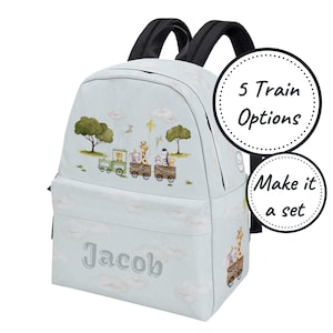 Sac à dos personnalisé pour tout-petit avec nom personnalisé, cartable train d'animaux pour enfants, joli sac à dos en toile, sacoche pour garçon, cadeau d'anniversaire