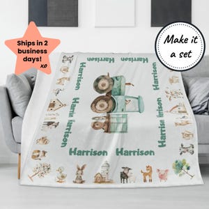 Personalized Fleece Blanket with Custom Name for Baby & Kids, 4 Size Warm Plush Farm Tractor Throw Rug, Cute Toddler Bedroom Nursery Décor