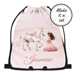 Sac à cordon personnalisé pour enfants avec princesse rose, sac résistant à l'eau pour la plage, la natation, la danse, l'éducation physique et la gym