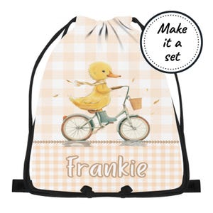 Bolsa com cordão personalizada para crianças com patinho fofo, bolsa resistente à água para praia, natação, dança, educação física e academia, bolsa personalizada para livros da biblioteca