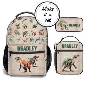Sac à dos personnalisé, ensemble sac à lunch et trousse, cartable Trex dinosaure et boîte à lunch pour enfants, sac à dos personnalisé pour maternelle Best Boys