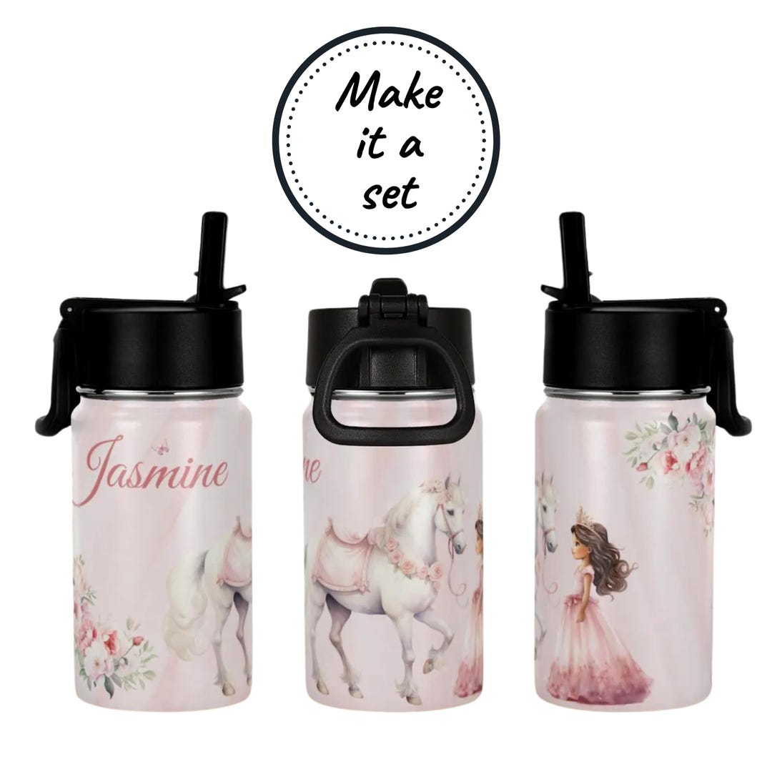 Insulated Stainless Steel Water Bottle With Custom Name, Kids Pink ...