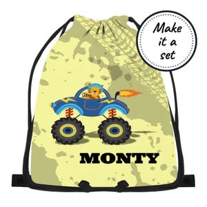 Sac à cordon personnalisé pour enfants avec Monster Truck, sac résistant à l'eau pour la plage, la natation, la danse, l'éducation physique et la gym, sac de bibliothèque personnalisé