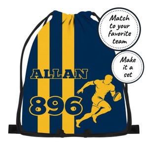 Sac à cordon personnalisé pour enfants avec équipe de rugby, sac résistant à l'eau pour la plage, la natation, le sport, l'éducation physique et la salle de sport, fourre-tout personnalisé pour livres de bibliothèque