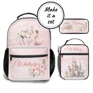 Conjunto de mochila, lonchera y estuche personalizados, mochila escolar y lonchera de princesa rosa para niñas, la mejor mochila personalizada para guardería.