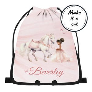 Sac à cordon personnalisé pour enfants avec princesse noire, sac résistant à l'eau pour la plage, la natation, la danse, l'éducation physique et la gym