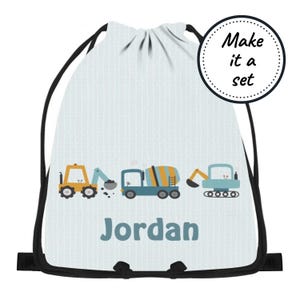 Sac à cordon personnalisé pour enfant avec véhicule de construction, sac résistant à l'eau pour la plage, la natation, l'éducation physique et la salle de sport, sac fourre-tout personnalisé pour livre de bibliothèque