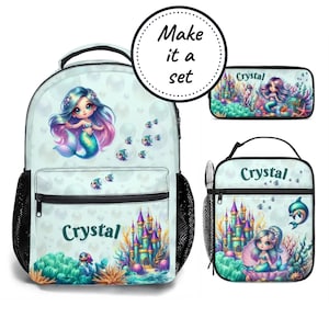 Mochila personalizada, bolsa para el almuerzo y estuche para lápices, mochila escolar y lonchera de sirena para niños, la mejor mochila personalizada para guardería para niñas