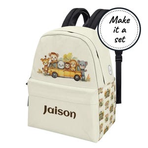 Sac à dos personnalisé pour tout-petit avec nom personnalisé, sac d'autobus scolaire animal pour enfants, sac à dos en toile mignon sacoche maternelle pour garçon meilleur cadeau d'anniversaire