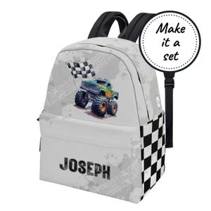 Sac à dos personnalisé pour tout-petit avec nom personnalisé, sac d'école Monster Truck pour enfants, joli sac à dos en toile, sacoche de jardin d'enfants pour garçons, meilleur cadeau