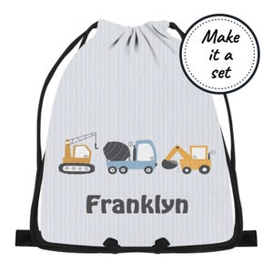 Sac à cordon personnalisé pour enfant avec véhicule de construction, sac résistant à l'eau pour la plage, la natation, l'éducation physique et la salle de sport, sac fourre-tout personnalisé pour livre de bibliothèque