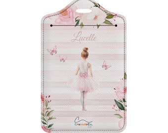 Étiquettes personnalisées pour sac à bagages en cuir PU, imprimées sur le thème de la ballerine rose dansante, cadeau d'anniversaire, suivi des bagages, organisation de voyage