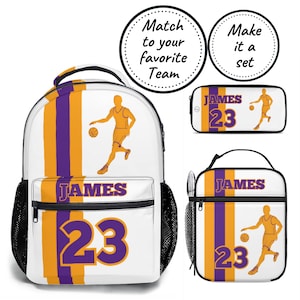 Conjunto de mochila, lonchera y estuche personalizados, mochila escolar de baloncesto para niños y lonchera térmica, la mejor mochila personalizada para equipos deportivos.