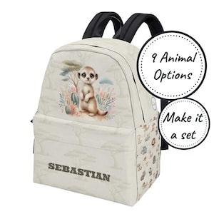 Personalized Toddler Backpack with Custom Name, Kids Safari Animal School Bag, Cute Canvas Rucksack, Boys Kindergarten Satchel Birthday Gift
